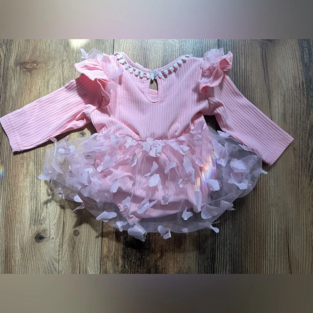 Pink Ruffled Kids Bodysuit 0-3M Floral Tutu Ballerina Princess